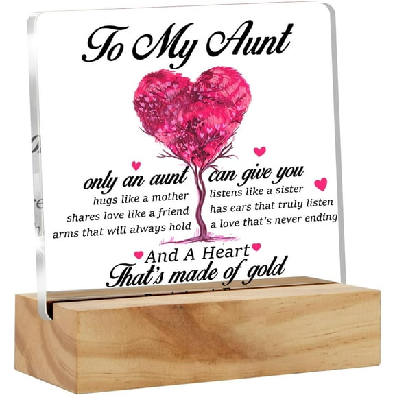 Thoughtful Auntie Gift Best Aunt Ever Gifts, Only an Aunt Can Give You Hugs Desk Decor Aunt Square Acrylic Desk Plaque Sign With Wood Stand Home Desk Sign Keepsake Present