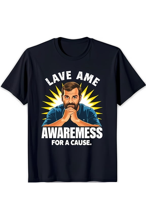 Thoughtful Bearded Man Graphic on Black T-Shirt Lave Awareness Design