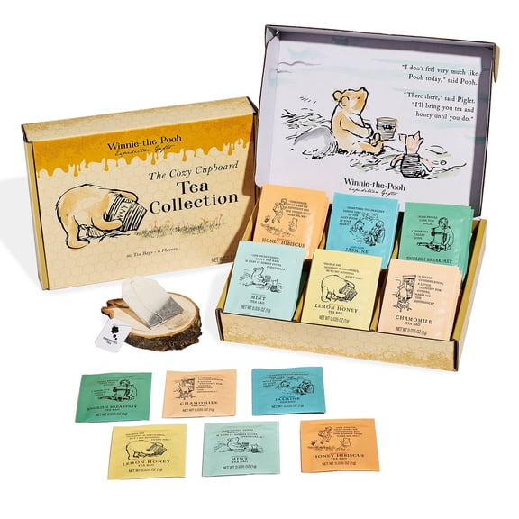 Thoughtfully Classic Winnie-the-Pooh Tea Gift Set, Black Tea, Variety of 6 Flavors, 60 Premium Tea Bags with Nostalgic Quotes from A.A. Milne