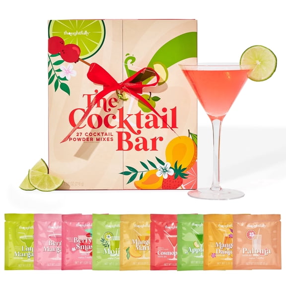 Thoughtfully Cocktail Bar Variety Powder Mixes Mocktail & Cocktail Kit, 27 paper canisters, Home Bar Essentials