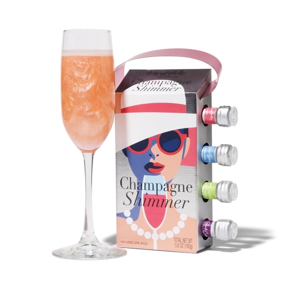 Thoughtfully Edible Shimmer Gift Set for Champagne, Prosecco or Carbonated Beverages with Raspberry, Blueberry, Lime, and Blackcurrant Cocktail Drink, Powdered Form