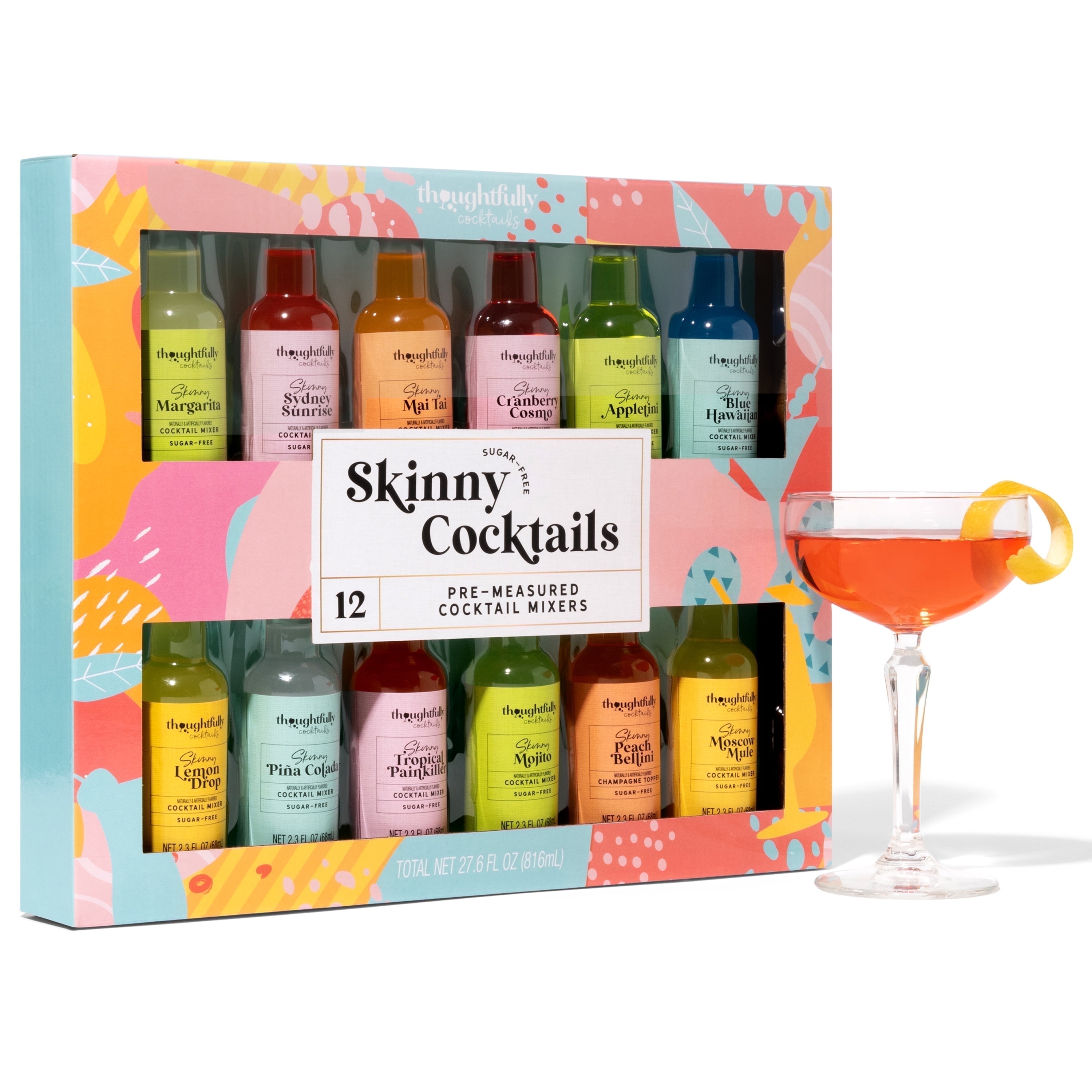 Thoughtfully Drink Mixers for Cocktails, Skinny Sampler Cocktail Mixers Gift Set, 12 Count (Contains No Alcohol)