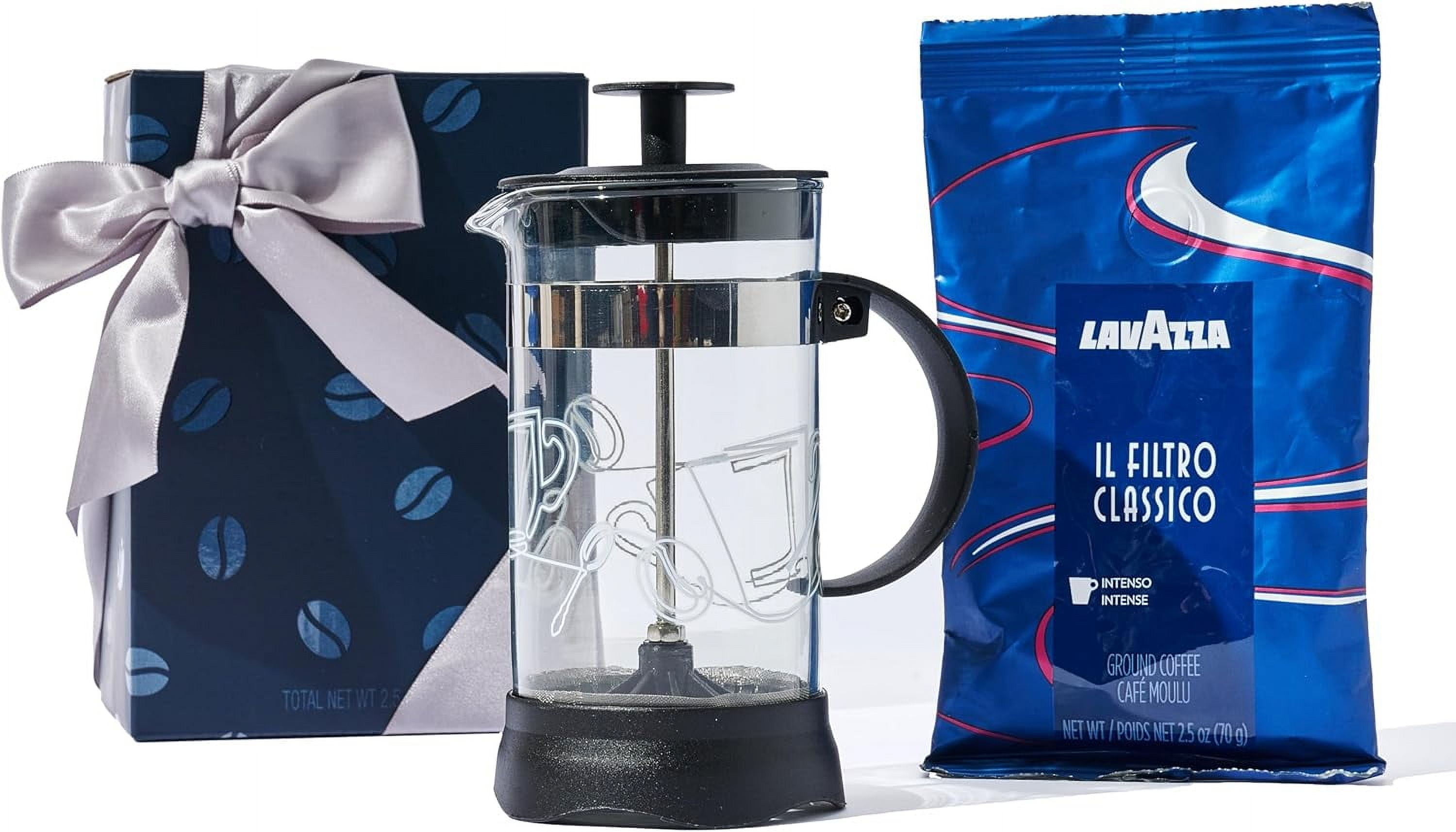 Thoughtfully, Coffee Gift Set, Includes Glass French Press Coffee Maker and Lavazza Ground Coffee