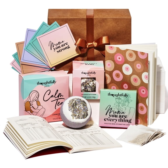 Thoughtfully New Mom Gifts, Includes Lavender Bath Bomb, 4 Chamomile Tea Bags, Affirmation Cards, and Daily Tracker Notepad