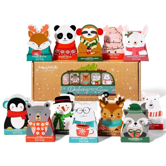 Thoughtfully Gourmet Hot Chocolate Gift Set in Holiday Character Packaging, Rocky Road, Cookies Butter, Pumpkin Pie & More Flavors, Set of 12