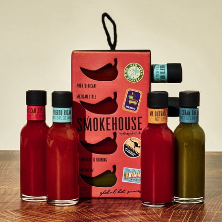 Smokehouse by Thoughtfully Global Hot Sauce Variety pack, Internationally Inspired Flavors Puerto Rican Mango Habanero Mexican Style, Set of 4