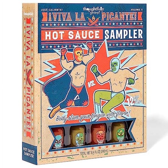 Thoughtfully Gourmet Luchador Hot Sauce Sampler Set for Independence Day Gifts, Set of 12