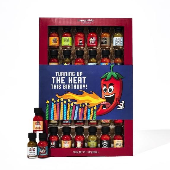 Thoughtfully Gourmet, Master Hot Sauce Collection Sampler Set, Flavors Include Garlic Herb, Apple Whiskey and More, a Fun Hot Sauce Challenge Gift for Dad or Him, Birthday Wrap, Set of 30