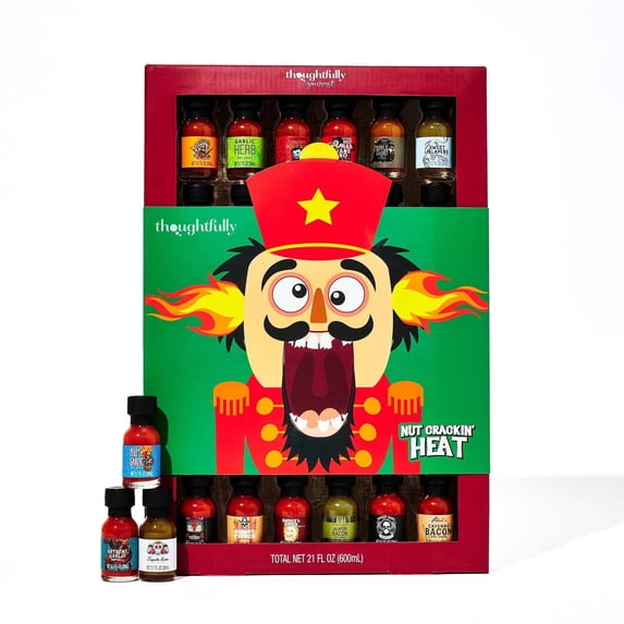 Thoughtfully Gourmet Holiday Hot Sauce Variety Pack with Unique Flavors Like Garlic Herb & Apple Whiskey, Liquids, Festively Wrapped for Christmas, 30 Pack