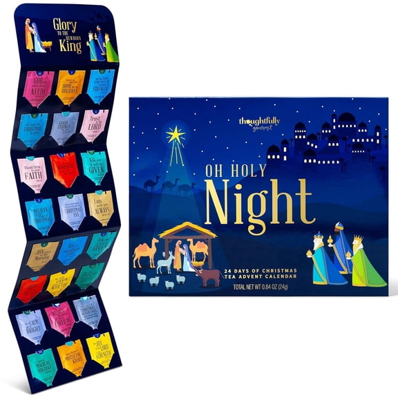 Thoughtfully Religious Christian Advent Calendar, Oh Holy Night 24 Days of Christmas Tea Gift Set, 24 Piece