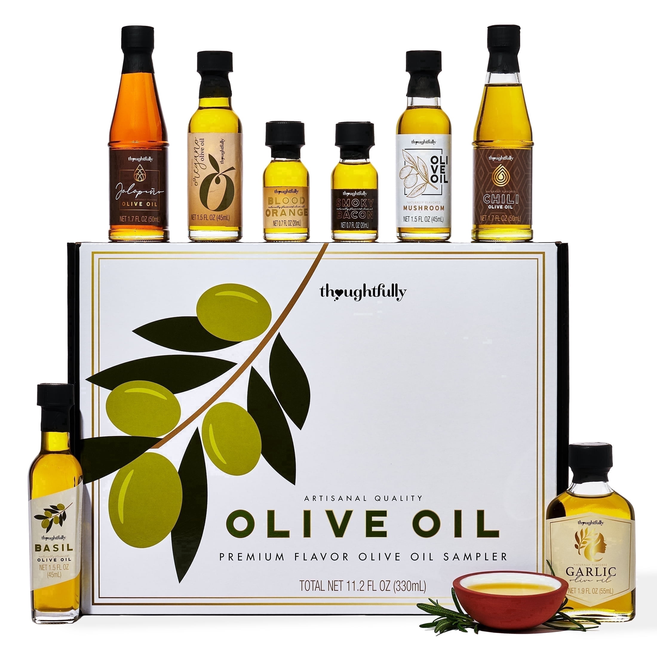 Thoughtfully Gourmet Flavored Extra Virgin Liquid Olive Oil Gift Set, Cold-Pressed, 8 Count