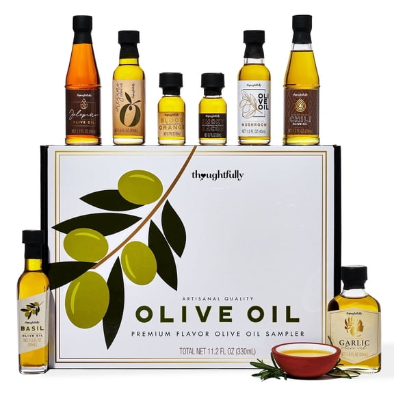 Thoughtfully Gourmet Flavored Extra Virgin Liquid Olive Oil Gift Set, Cold-Pressed, 8 Count