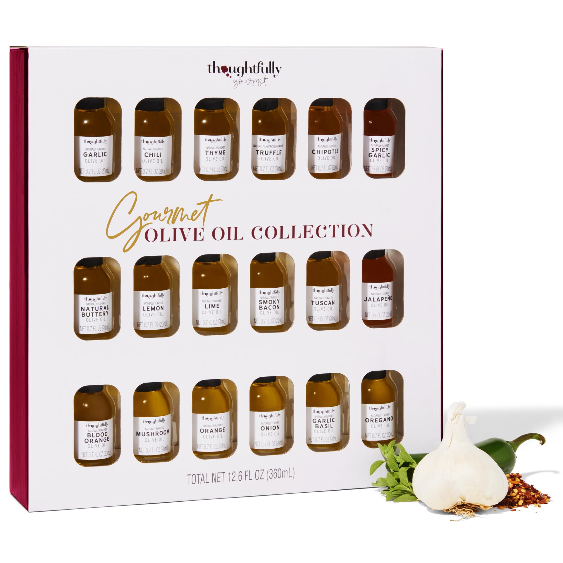 Thoughtfully Gourmet Balsamic Vinegar Gift Set - 6 Flavored Bottles From Modena, Italy (Fig, Chili, Garlic & More)