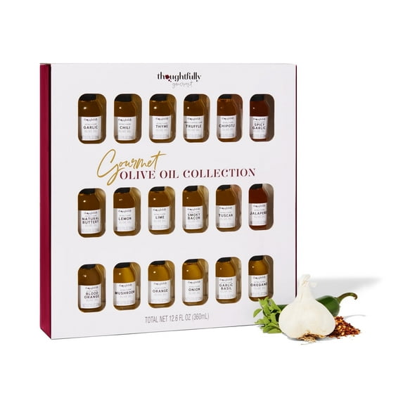 Thoughtfully Gourmet Flavored Olive Oil Sampler Gift Set, Extra Virgin Cold Pressed Spanish Olive Oil, 18 Piece
