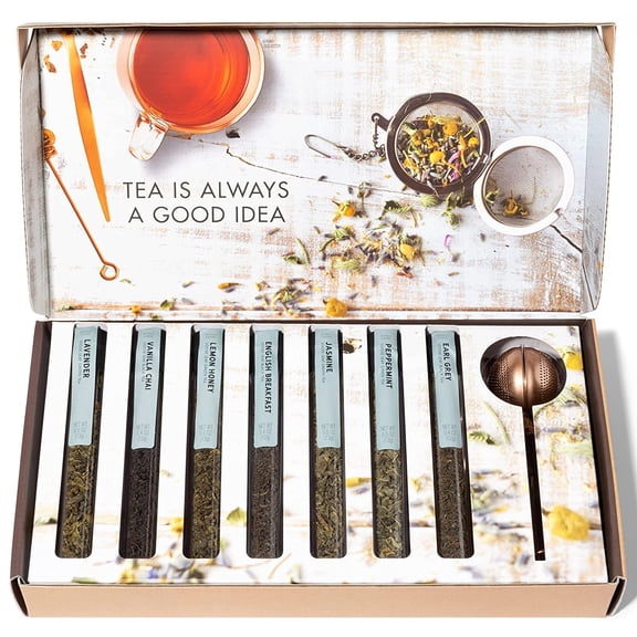 Thoughtfully Gourmet Tea Box Gift Set, Loose Leaf Tea Therapy Variety Sampler, 7 Flavors