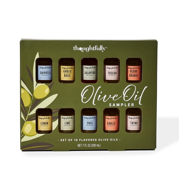 Thoughtfully Olive Oil Sampler Set 10 Flavored Extra Virgin Olive Oils Variety Pack for Cooking Bread Dipping Pasta Marinade Kitchen Set Hostess Housewarming Gourmet Gift