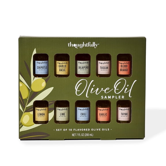Thoughtfully Flavored Extra Virgin Olive Oil Sampler for Cooking, Dipping, Pasta and Marinades, 10 count