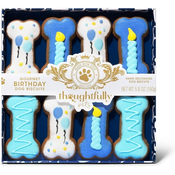 Thoughtfully Boy and Girl Dog Treats Cookies Gift Set for Birthday, Blue Bone-Shaped Dog Biscuits, Set of 8