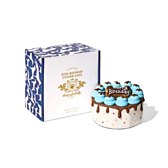 Thoughtfully Dog Birthday Cake, Peanut Butter Flavored Mini Cookie Cake Treat, Hand Decorated for Dog Day Celebration