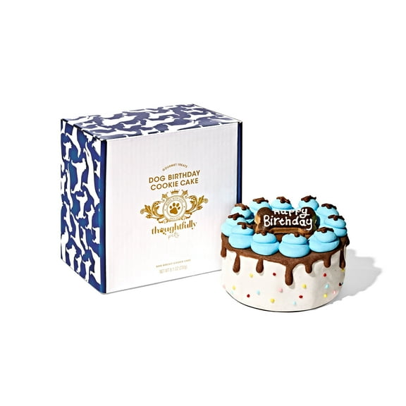 Thoughtfully Dog Birthday Cake, Peanut Butter Flavored Mini Cookie Cake Treat, Hand Decorated for Dog Day Celebration