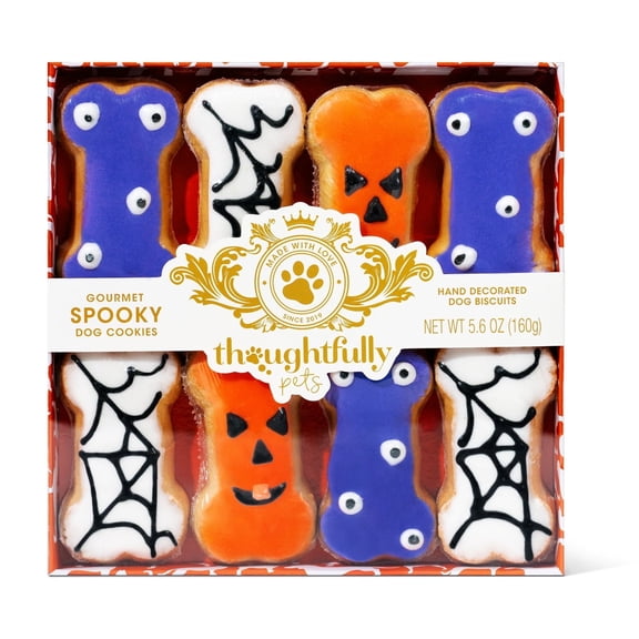 Thoughtfully Halloween Spooky Dog Treats Cookies Gift Set, Crunchy Peanut Butter Biscuits, Set of 8