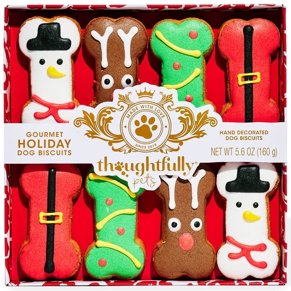 Thoughtfully Gourmet Dog Treats, Hand-Decorated Cookies with Human-Grade Ingredients, Holiday Gift Set, 8-Pack