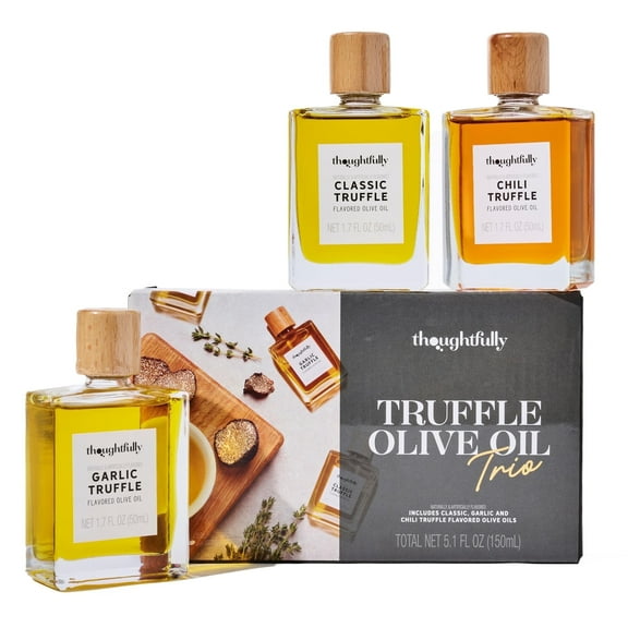 Thoughtfully, Truffle Oil Trio, Includes Classic Truffle, Garlic Truffle, and Chili Truffle Infused Olive Oil in 1.7 oz Glass Bottles, Set of 3