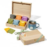 Thoughtfully Wooden Tea Box Gift Set, 90 Premium Tea Bags in Assorted Flavors, Bow and Tag, Tea Sampler for Dad, Friends, Birthday, Christmas, Housewarming, Thank You & Mothers Day Gifts
