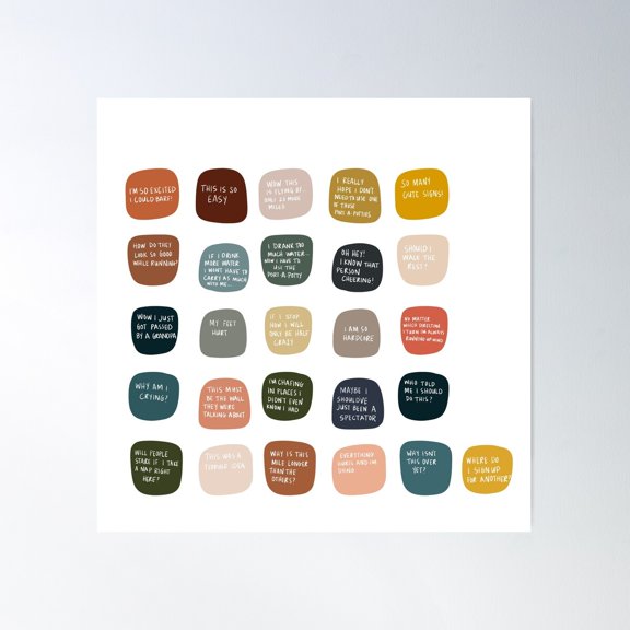 Thoughts While Running A Marathon... Poster Wall Art, Modern Wall Decor For Living Room Bedroom, 16x16 UNFRAMED