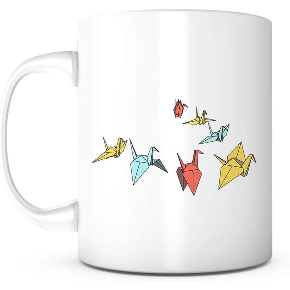 A Thousand Cranes-11 Ounce White Ceramic Mug, Best Wishes, Coffee Mug for Valentine's Day Wedding Anniversary Birthday Christmas, Gift for Friend Coworker Teacher Boss Men Women Husband Wife (1)