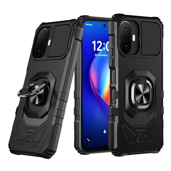 Thousand Gear Case for TCL K70 5G / K70 XE T523V T524J with Tempered Glass Screen Protector, Magnetic Ring Kickstand, Dual-Layer Shockproof Phone Cover, Black