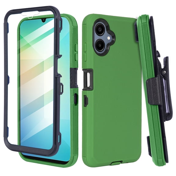 Thousand Gear Compatible for Samsung Galaxy A07 Case with Built-in Screen Protector, Belt Clip Holster, Kickstand, Heavy Duty Rugged Full Body Cover, Green