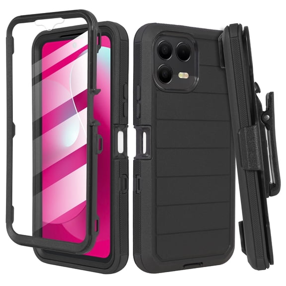 Thousand Gear Compatible for T-Mobile REVVL 8 Pro 5G 2025 Case with Belt Clip Holster, Built-in Screen Protector, Kickstand, Rugged Shockproof Full Body Cover, Black