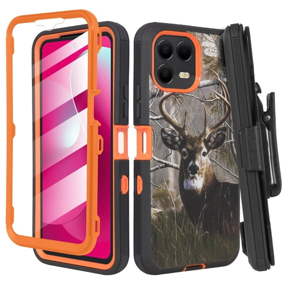 Thousand Gear Compatible for T-Mobile REVVL 8 Pro 5G 2025 Case with Belt Clip Holster, Built-in Screen Protector, Kickstand, Rugged Shockproof Full Body Cover, Deer