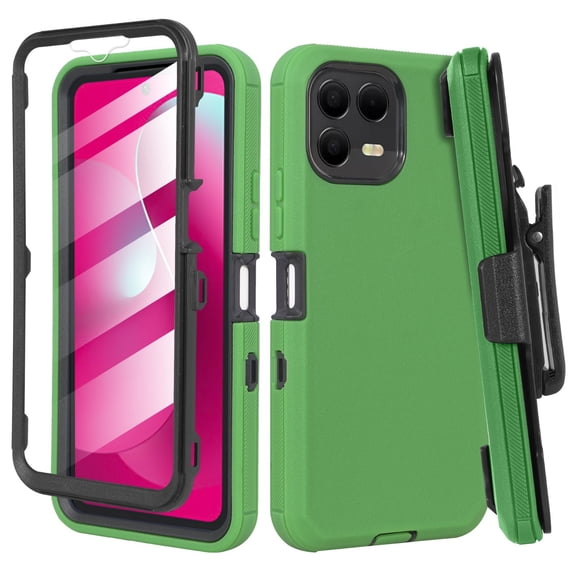 Thousand Gear Compatible for T-Mobile REVVL 8 Pro 5G 2025 Case with Belt Clip Holster, Built-in Screen Protector, Kickstand, Rugged Shockproof Full Body Cover, Green