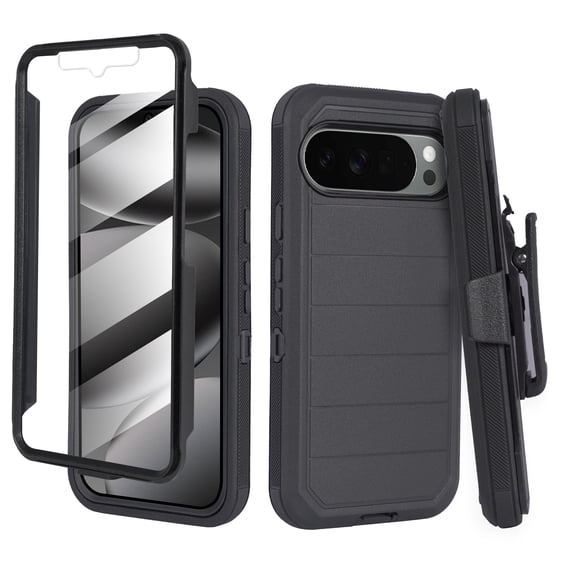 Thousand Gear Compatible for Google Pixel 10 Pro Case with Belt Clip, Rugged Full Body Holster Case with Built-in Screen Protector, Black Pro