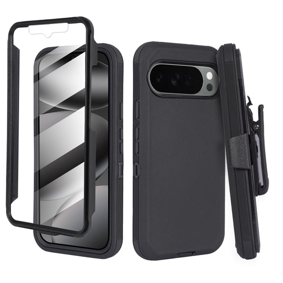 Thousand Gear Compatible for Google Pixel 10 Pro Case with Belt Clip, Rugged Full Body Holster Case with Built-in Screen Protector, Black