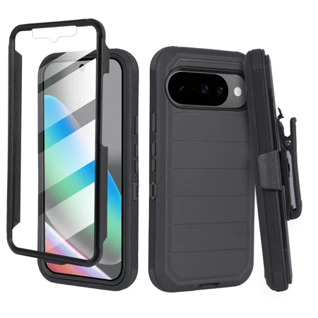 Thousand Gear Compatible for Google Pixel 10 XL Case with Belt Clip, Rugged Full Body Holster Case with Built-in Screen Protector, Black