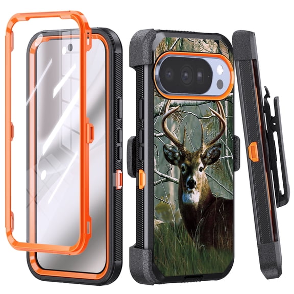 Thousand Gear Compatible for Google Pixel 11 2026 Case, Belt Clip Holster Built-in Screen Protector Kickstand Rugged Cover - Deer