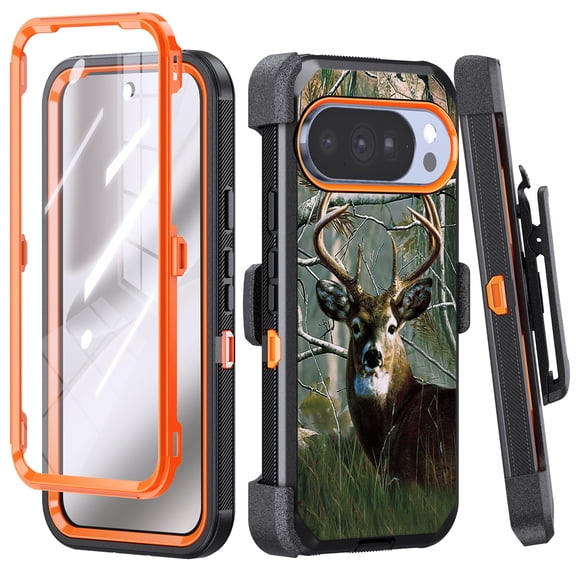 Thousand Gear Compatible for Google Pixel 11 Pro XL 2026 Case, Belt Clip Holster Built-in Screen Protector Kickstand Rugged Cover - Deer