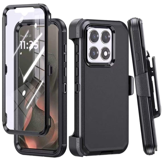 Thousand Gear Compatible for Motorola Edge 2026 Case Built-in Screen Protector Belt Clip Holster Kickstand Rugged Shockproof Cover, Black
