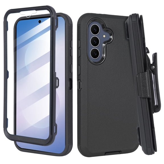 Thousand Gear Compatible for Samsung Galaxy S26 FE Case Built-in Screen Protector Belt Clip Holster Rugged Full Body Cover, Black