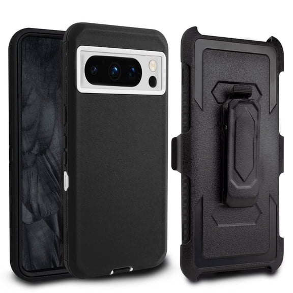 Thousand Gear Google Pixel 8 Pro 5G Rugged Case, Screen Protector, Belt Clip, Black