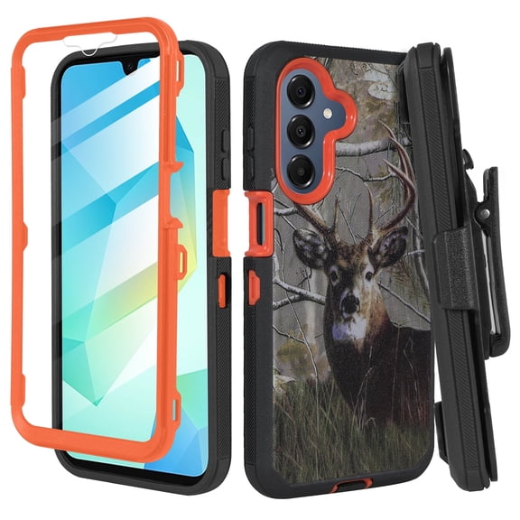 Thousand Gear Samsung Galaxy A17 5G Defender Case with Built-in Screen Protector & Belt Clip | Heavy Duty Shockproof Rugged Kickstand Phone Cover Deer