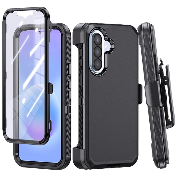 Thousand Gear Samsung Galaxy A57 5G Defender Style Case, Screen Protector & Belt Clip - Black