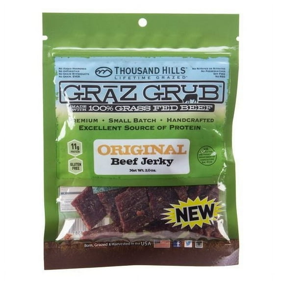 Thousand Hills Beef Jerky, Original, Grass-Fed-2 oz