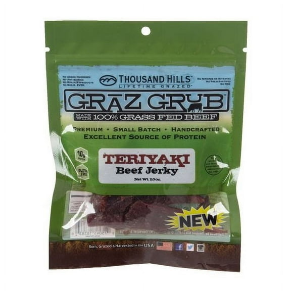 Thousand Hills Beef Jerky, Teriyaki, Grass-Fed-2 oz