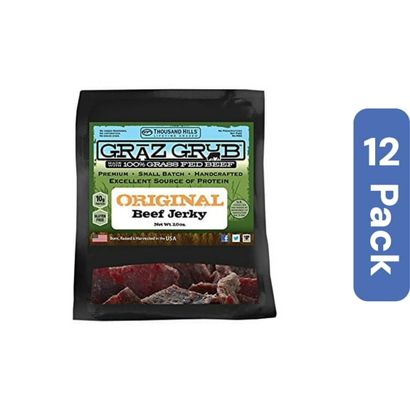 Thousand Hills Lifetime Grass Fed Beef Jerky Original 2 oz (Pack Of 12)