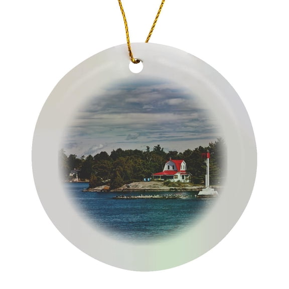 3drose, Thousand Islands Home on the St Lawrence River in New York, Usa, Circle Porcelain Ornament