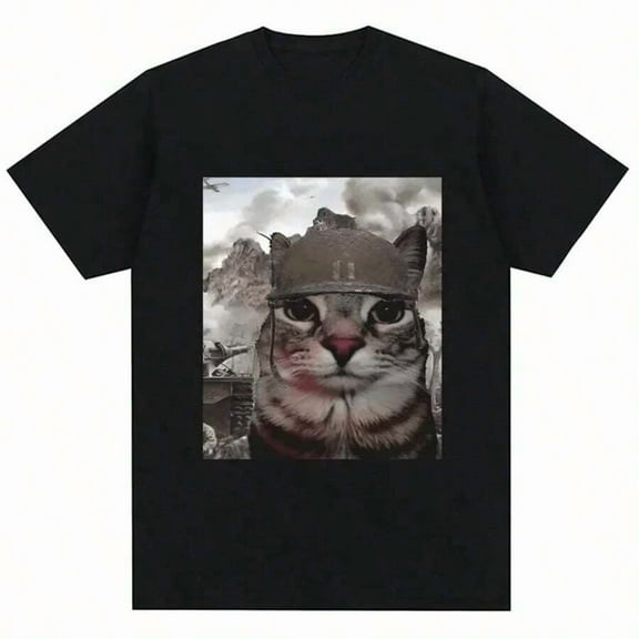 Thousand Yard Stare Cat Funny Meme T-Shirt Humor Style Vintage High Quality T Shirt Men Women Oversized Casual Streetwear